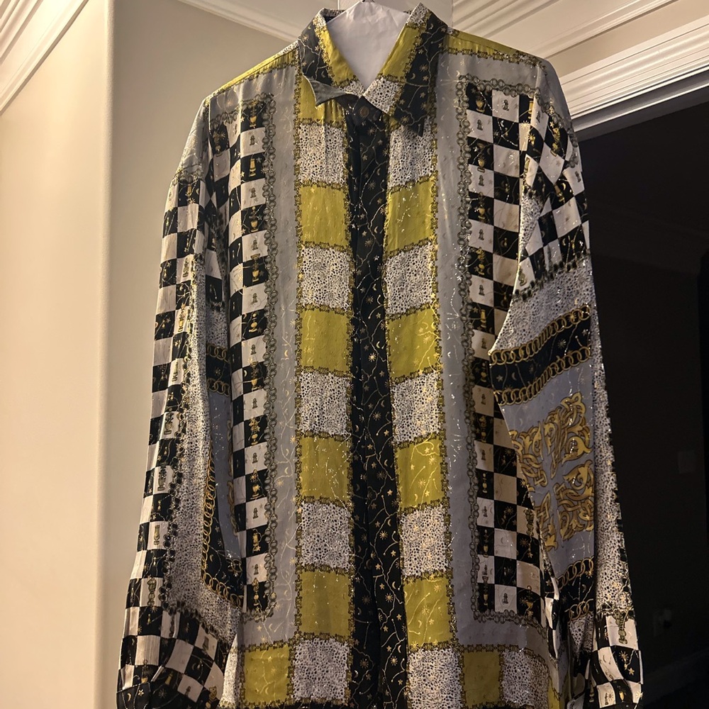 Versace Black and Gold Checkered Shirt